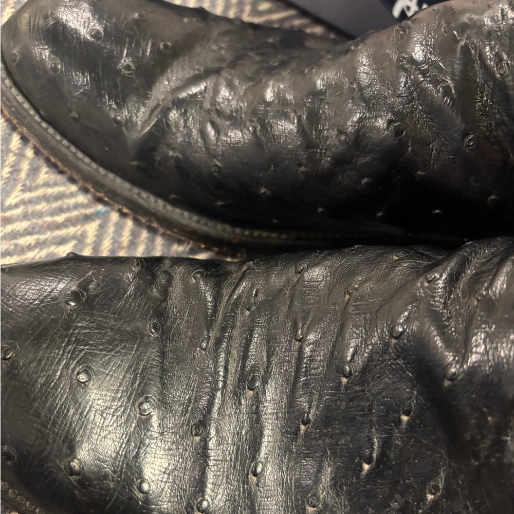 Vintage Lucchese Men's Black Leather and Ostrich Cowboy Boots - Picture 4 of 10